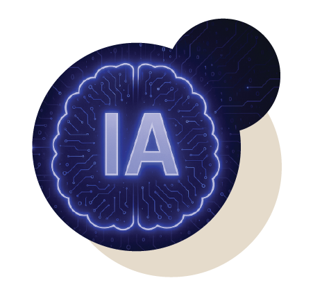Infographie d'un cerveau dans lequel figure la mention "IA"